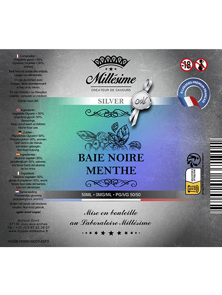 Millésime | E-liquide | Gamme Silver 50ML | Baie Noire Menthe