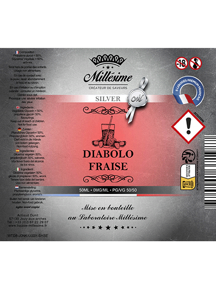 Millésime | E-liquide | Gamme Silver 50ML | Diabolo Fraise