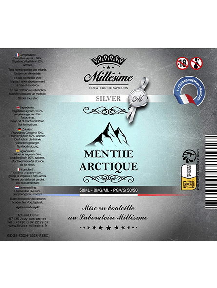 Millésime | E-liquide | Gamme Silver 50ML | Menthe Arctique