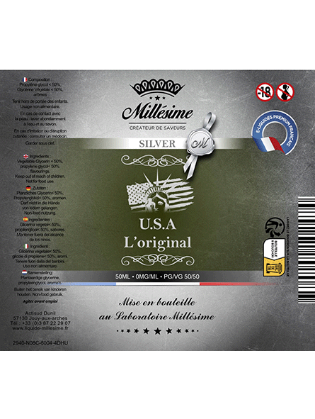 Millésime | E-liquide | Gamme Silver 50ML | USA L'ORIGINAL