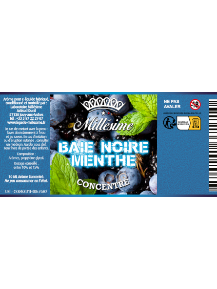 Millésime | E-liquide | Gamme Silver Concentré 10ML | Baie Noire Menthe